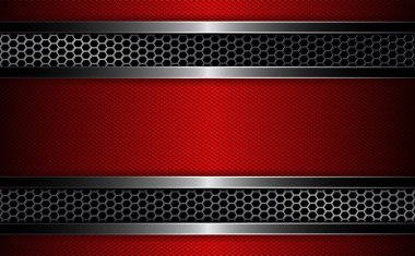 Metal ızgara ve kırmızı çerçeve ile geometrik tasarım.