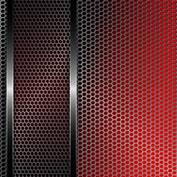 Red black background with metal grille. — Stock Vector