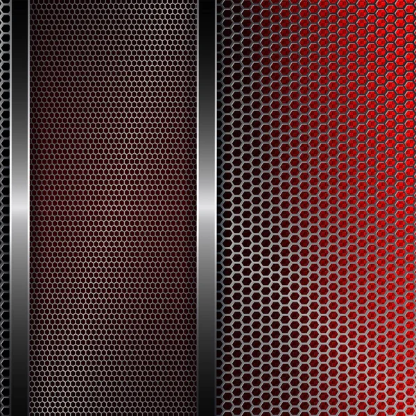 Geometrisches schwarz-rotes Design mit Metallgitter. — Stockvektor