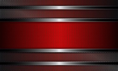 Metal ızgara ve dikdörtgen kırmızı oluklu çerçeve ile geometrik arka plan.