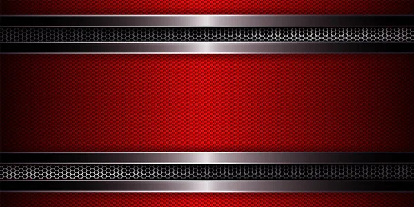 Geometrischer Hintergrund mit rotem Rippenrahmen mit Rahmen und Metallgitter. — Stockvektor