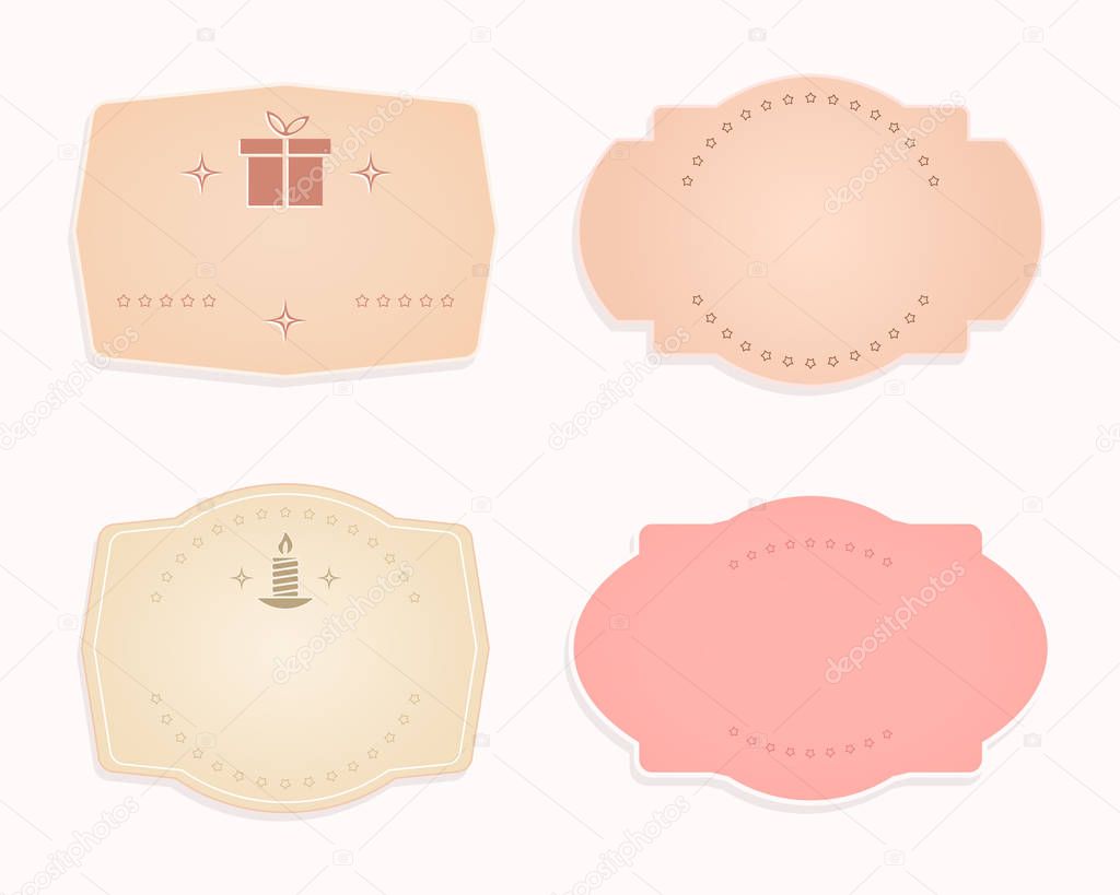Emblem sticker of oval shape, pink, beige pastel shades,