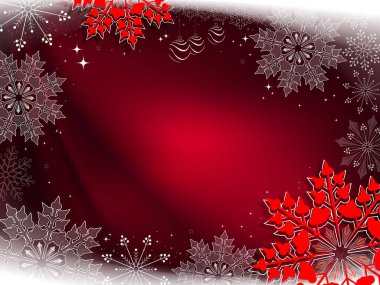 Güzel beyaz ve kırmızı kar taneleriyle Noel kırmızı kompozisyonu