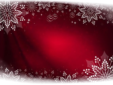 Noel koyu kırmızı kompozisyonu ve güzel beyaz kar taneleri