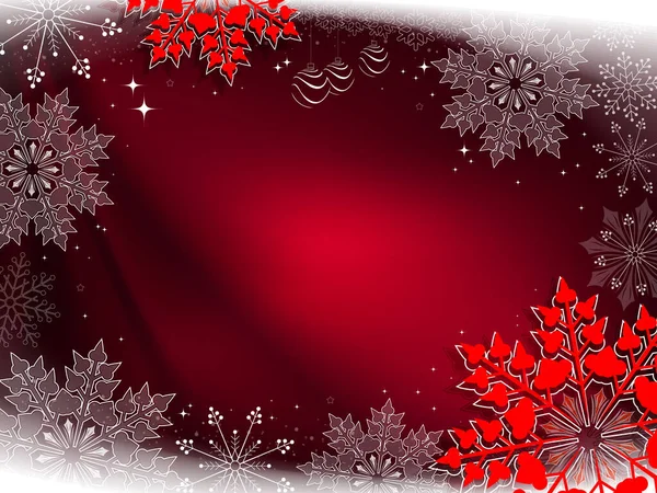 Güzel beyaz ve kırmızı kar taneleriyle Noel kırmızı kompozisyonu
