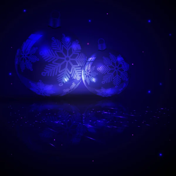 ボールとエレガントな雪の結晶とクリスマスダークブルーのデザイン — ストックベクタ