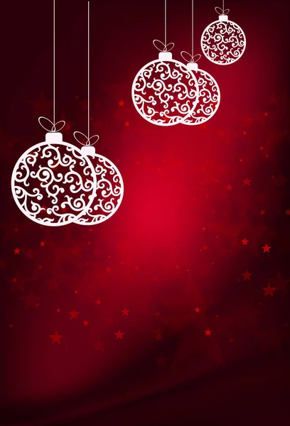 Noel kırmızı kompozisyonu, beyaz toplarla kolyeler üzerinde retro stil desenli — Stok Vektör