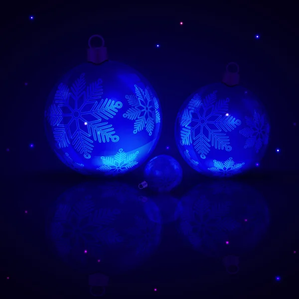 Kerst donkerblauwe compositie met ballen en elegante sneeuwvlokken — Stockvector