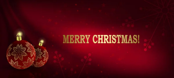 Weihnachtsrot mit roten Weihnachtskugeln mit goldenen Schneeflocken — Stockvektor