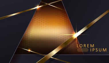 Üstüste binen koyu kareleri ve parıltılı altın çizgileri olan soyut geometrik arkaplan.