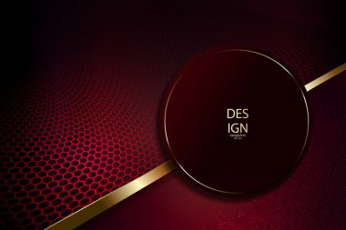Dark gorgeous red mesh background with a gold stripe and a round frame