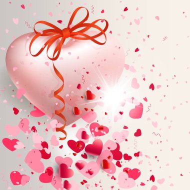 Büyük bir kalbi ve kurdelesi olan hafif bir illüstrasyon.