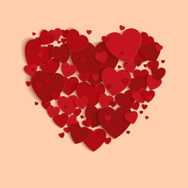Composición con un conjunto de corazones rojos brillantes, elemento de diseño — Vector de stock