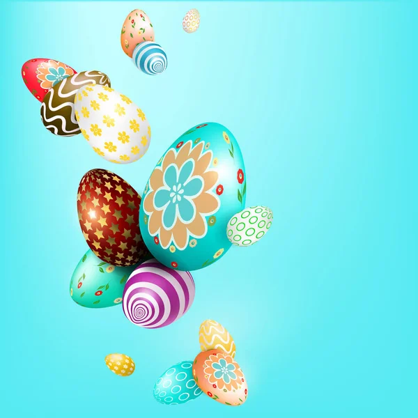 Світло-блакитна Великодня композиція з чудовими яйцями з різним візерунком — стоковий вектор