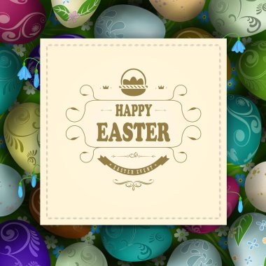 Karmaşık örgü örgülü ve Paskalya yumurtalı kare ışık çerçeveli Paskalya kompozisyonu