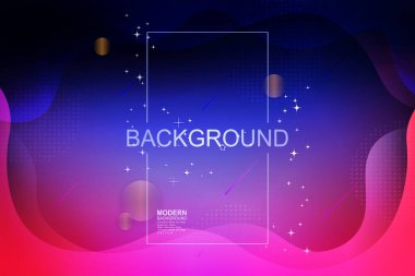 Soyut dalgalı şekiller, daireler, simler ve ışık çerçeveli kırmızı renk tasarımlı mavi