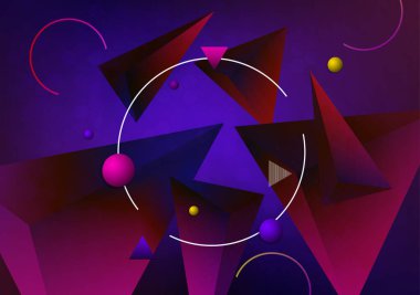 Koyu üçgenleri ve küçük daireleri olan mavi mozaik tasarımı