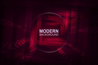 Soyut koyu kırmızı zemin, açık oklar ve çizgiler eğimli çizilmiş, parlak kenarlı yuvarlak çerçeve