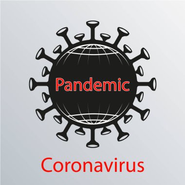 Siyah koronavirüs ikonu, beyaz çizgili. Asya gribi amblemi. Tasarım ögesi