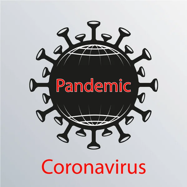 Чорний коронавірус з білим контуром сітки земної кулі. Емблема азіатського грипу. Елемент дизайну — стоковий вектор