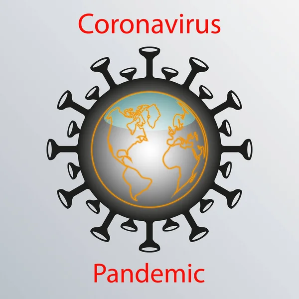 Ícone de coronavírus preto com globo. Símbolo de gripe asiática. Elemento de projeto —  Vetores de Stock