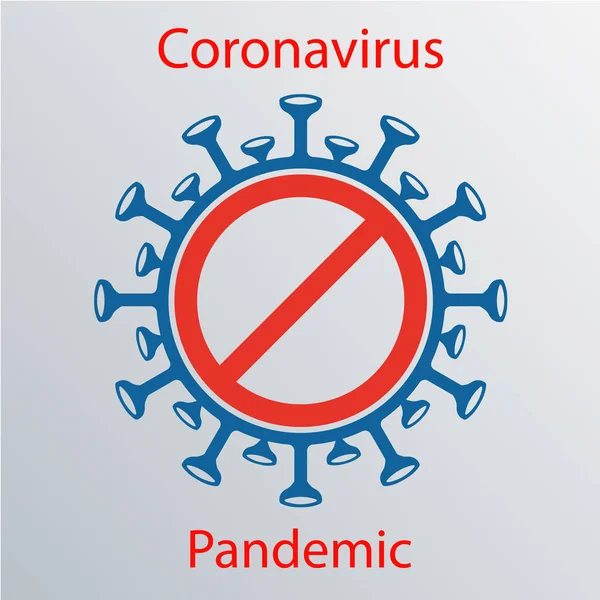 Icono de coronavirus azul con signo de prohibición. emblema de la gripe asiática. Elemento de diseño — Vector de stock