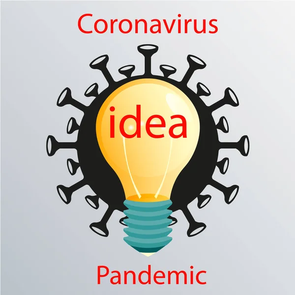 Signo de coronavirus negro con una bombilla amarilla. Emblema de la gripe asiática. Elemento de diseño — Archivo Imágenes Vectoriales