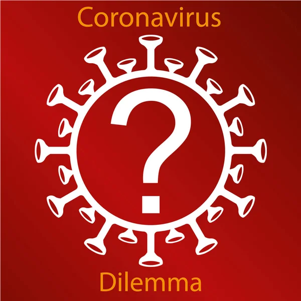 Signo de coronavirus blanco con signo de interrogación. Emblema de la gripe asiática. Elemento de diseño — Archivo Imágenes Vectoriales