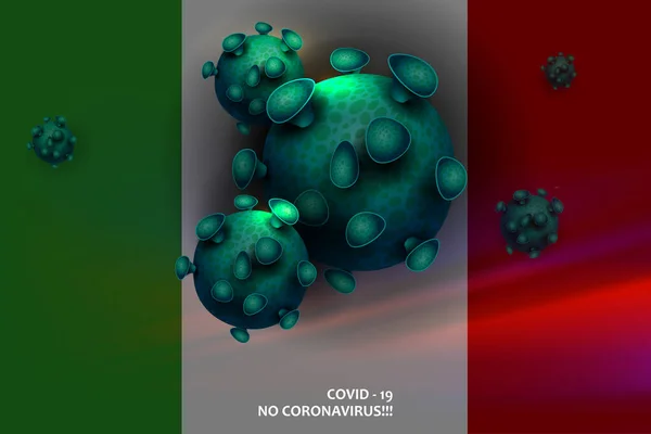 Diseño con siluetas de bandera de Italia y elementos de coronavirus. Prevención de infecciones virales. Composición de la gripe asiática — Archivo Imágenes Vectoriales