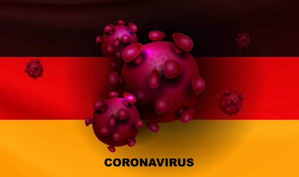 Design mit einer Silhouette der Flagge von Deutschland und Elementen eines Coronavirus. Prävention von Virusinfektionen. — Stockvektor