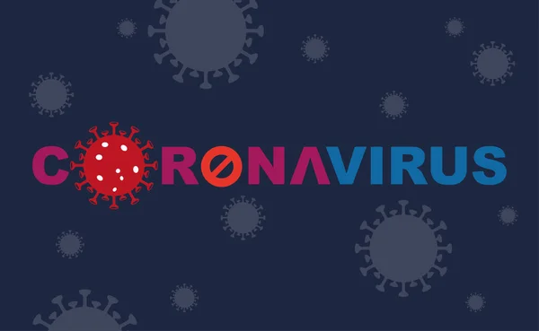Desenho azul escuro com silhuetas de elementos de coronavírus, prevenção de infecções virais. Composição da gripe asiática — Vetor de Stock