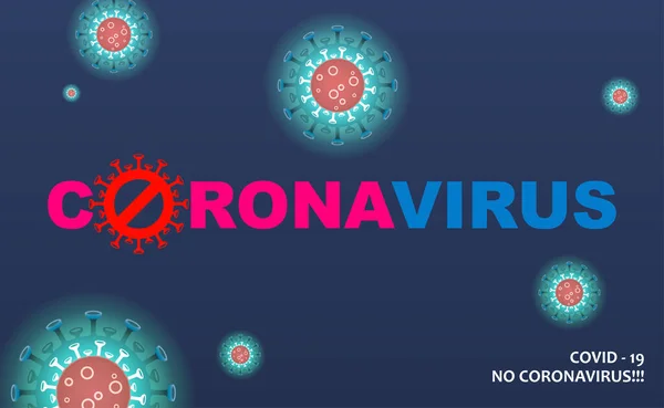 La composición azul oscuro con las siluetas de los elementos del coronavirus, el signo de la prohibición. Composición de la gripe asiática — Archivo Imágenes Vectoriales