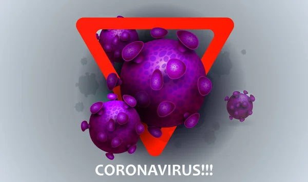 Koronavirüs elementlerinin soyut silueti ile tasarlanmış. Uyarı işareti. — Stok Vektör