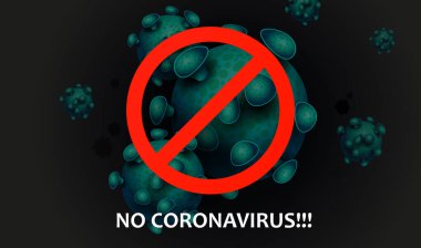 Soyut koronavirüs elementleri silueti olan siyah tasarım. İçki yasağı işareti. Coronavirus COVID-2019 semptomu. Asya gribinin bileşimi.