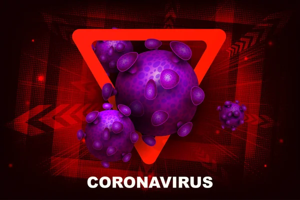 Diseño rojo con silueta abstracta de elementos coronavirus. Signo de prohibición. Síntoma del coronavirus COVID-2019 . — Archivo Imágenes Vectoriales