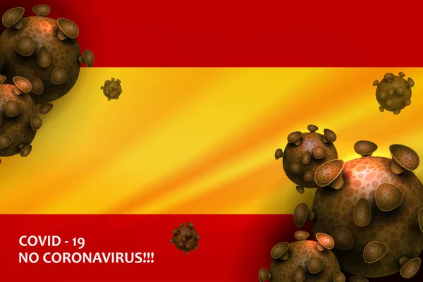 Diseño con la silueta de la bandera de España. Signo de coronavirus COVID-2019. Composición de gripe asiática . — Vector de stock