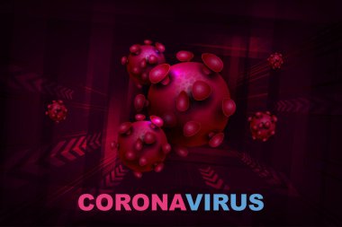 Koronavirüs elementlerinin soyut silueti ile kompozisyon. Coronavirus COVID-2019 belirtisi. Asya gribi bileşimi. Viral enfeksiyonların önlenmesi