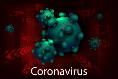 Yeşil renk koronavirüs elementlerinin soyut silueti olan kırmızı tasarım. Coronavirus COVID-2019 belirtileri..