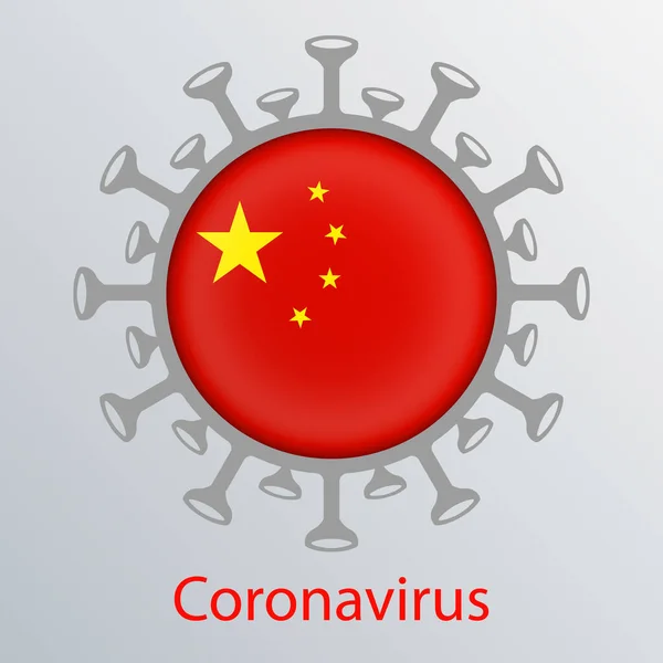 Круглий знак з силуетом прапора Китаю і абстрактним силуетом елементу коронавірусу. Знак коронавірусу COVID-2019. — стоковий вектор