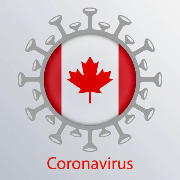 Круглий знак з силуетом прапора Канади і абстрактним силуетом елементу коронавірусу. Символ азійського грипу. Запобігання вірусним інфекціям. — стоковий вектор