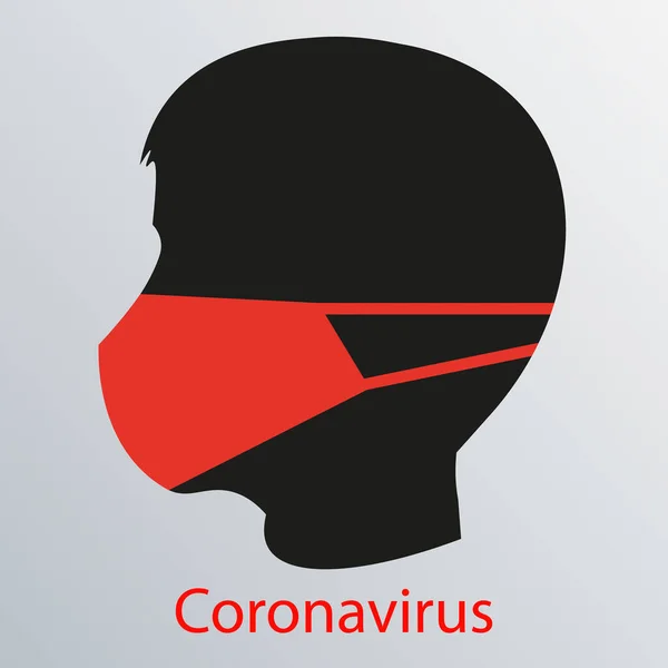 Komposisi dengan siluet kepala manusia dengan perban. Penanda coronavirus COVID-2019. Desain elemen. Simbol flu Asia. - Stok Vektor