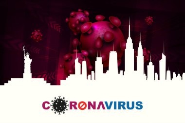 Evlerin silueti ve koronavirüs elementlerinin soyut silueti ile tasarlandı. Coronavirus COVID-2019 belirtisi. Viral enfeksiyonların önlenmesi.