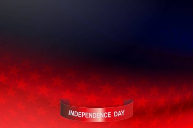 Birçok yıldızlı koyu mavi ve kırmızı kompozisyon, metin ile kırmızı kurdele