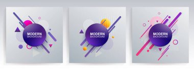 Mavi renkli yuvarlak çerçeve, geometrik şekilli soyut desen, tasarım bileşeni, set