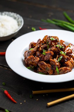 General Tso's Chicken close up portrait view.