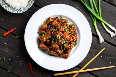 General Tso's Chicken closeup view from above.