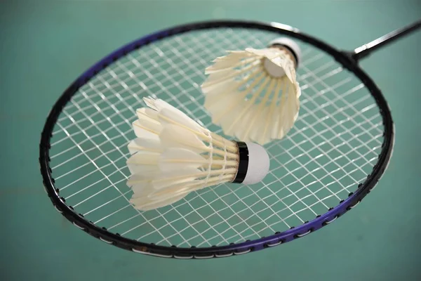 Shuttlecock and racket — Stock Photo, Image