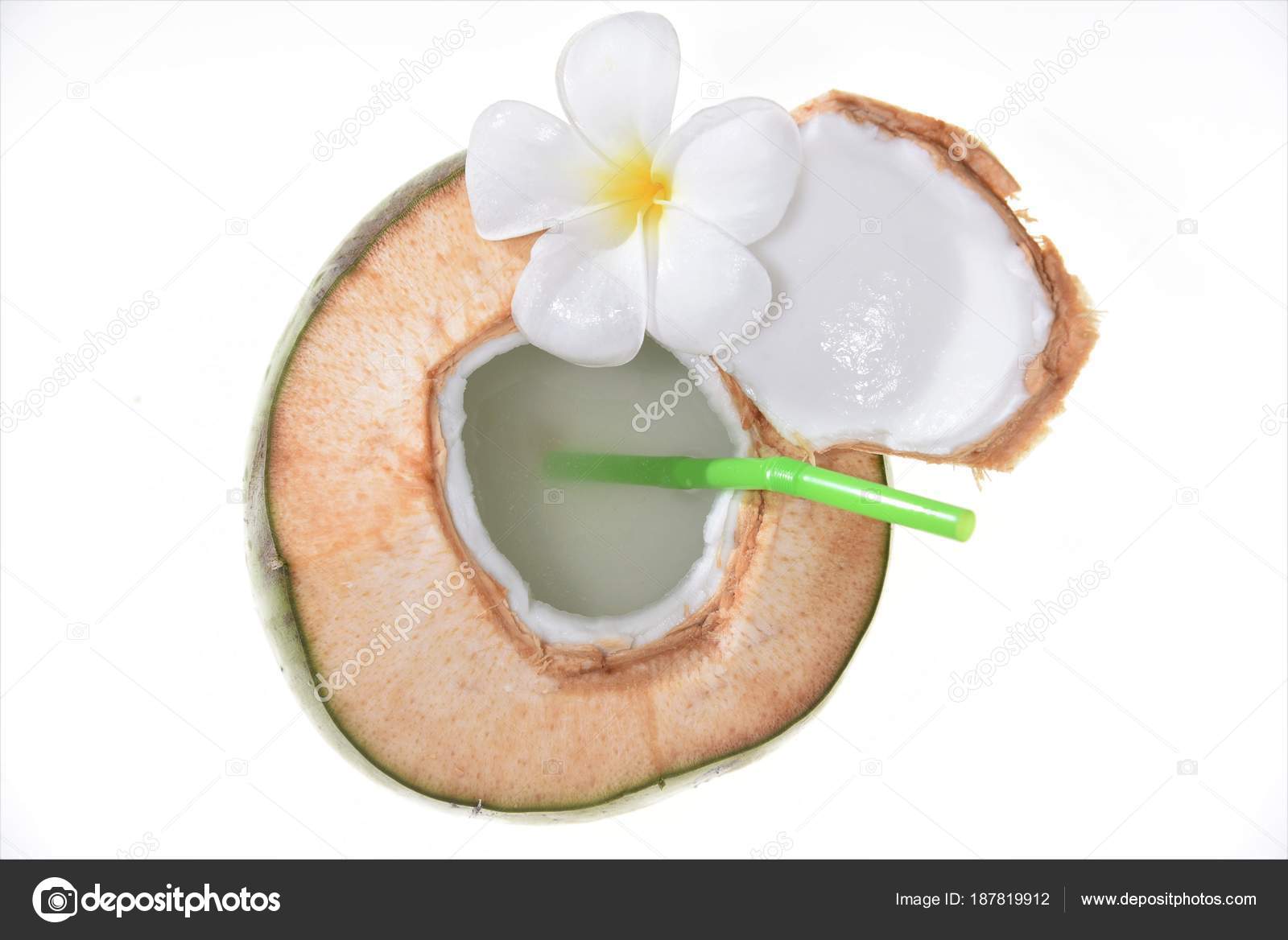 Young Coconut Fruit Juice Ready Serve Isolated Background Stock Photo