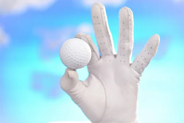 Mano Nel Guanto Che Tiene Palla Golf — Foto Stock