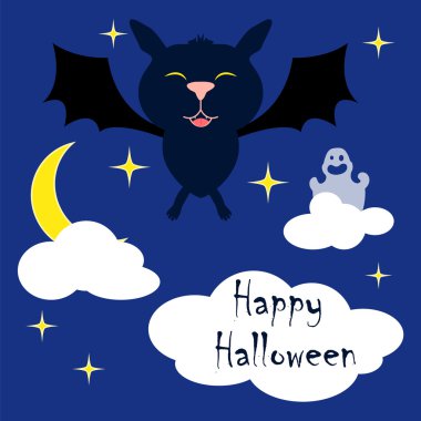 Vektör çizim sopası ile kare ve Cadılar Bayramı tatil için ayın